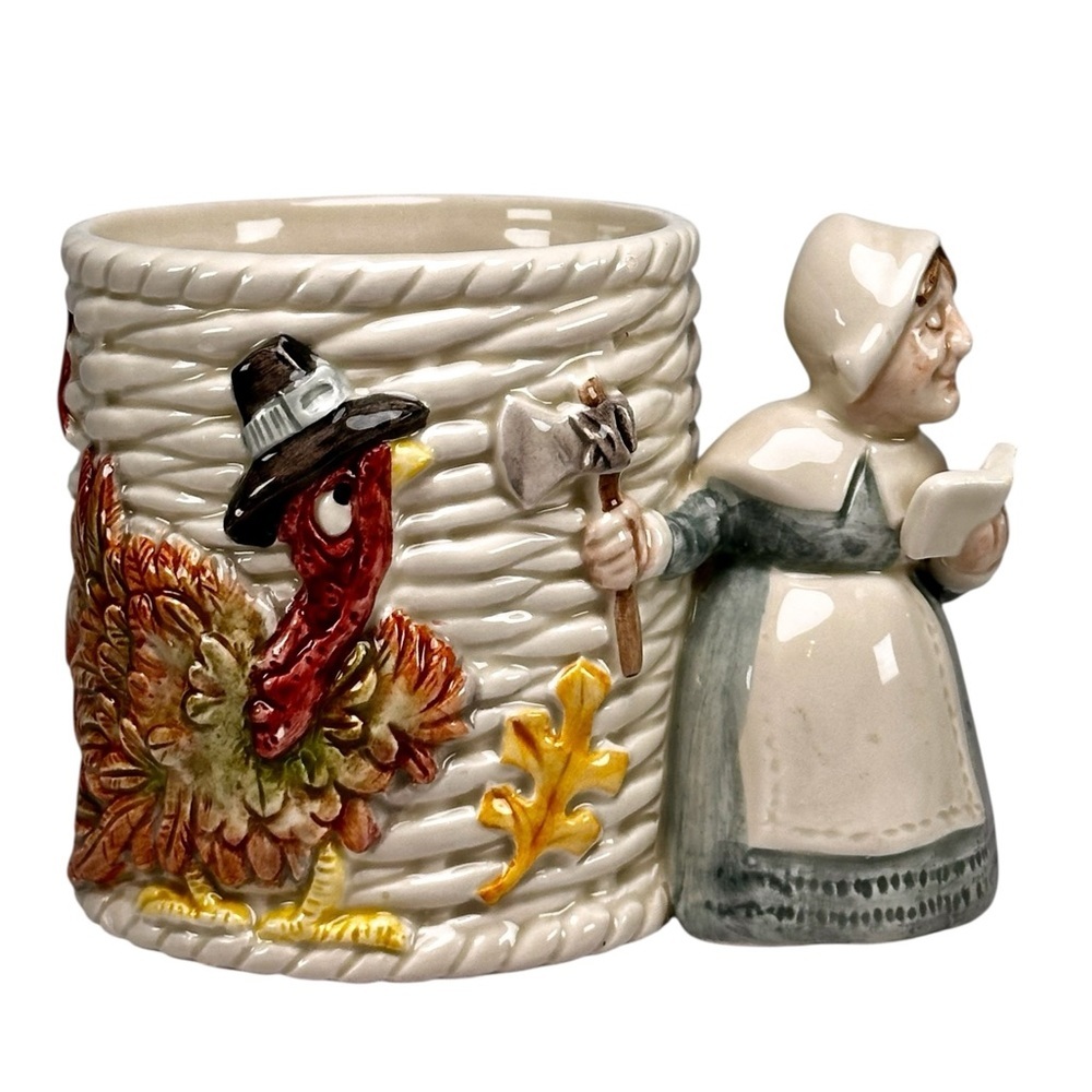 FITZ & FLOYD Pilgrims Progress Prudence Mug FF 1990 Woman and Turkey Vintage